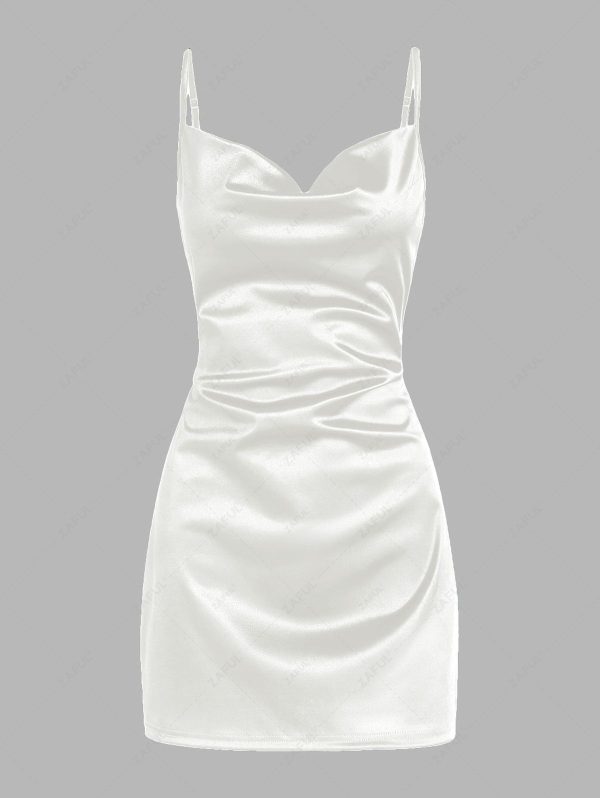 ZAFUL Women's Satin Sleeveless Spaghetti Strap Mini Dress Sexy Slip Cowl Neck Silky Cocktail Party Dresses